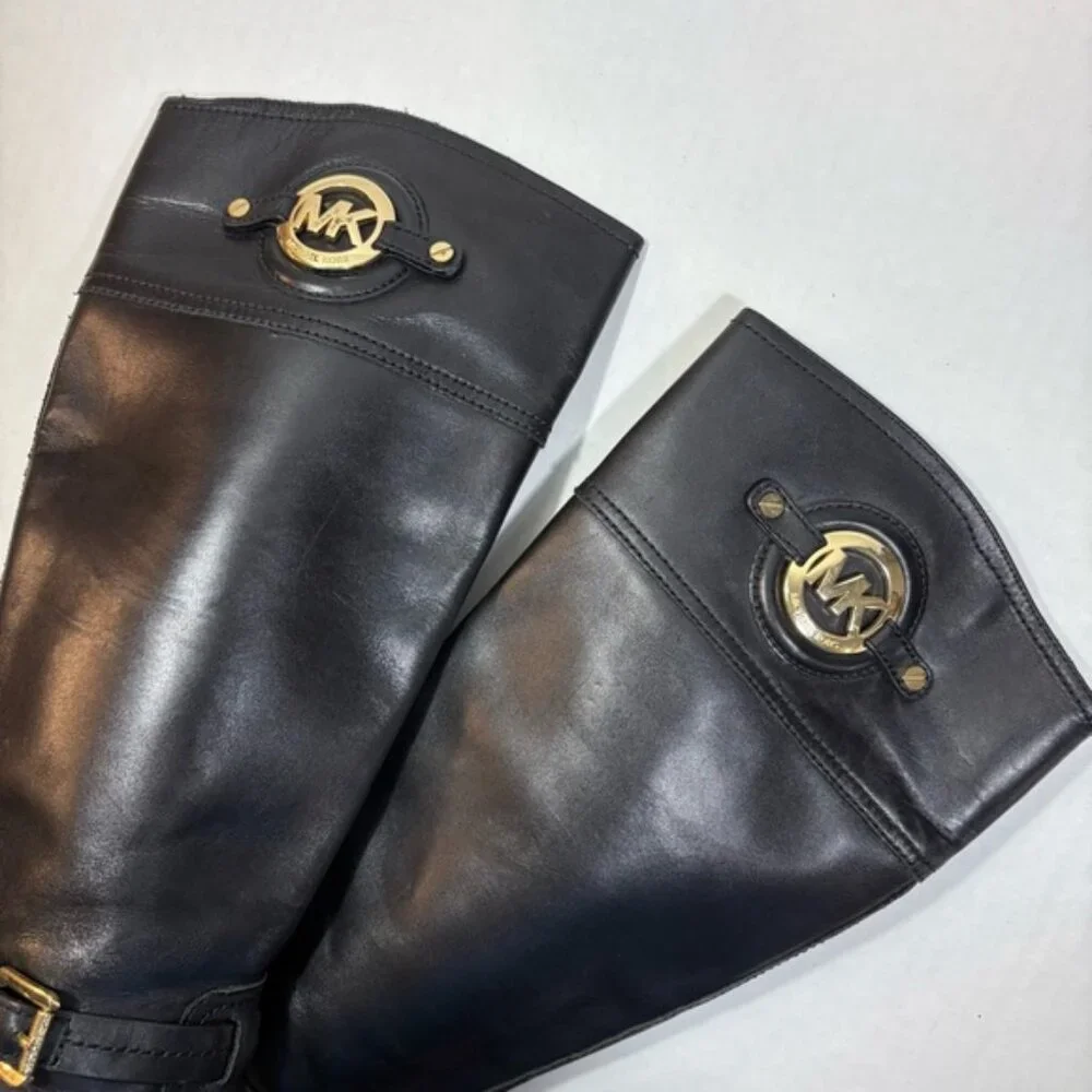 Michael Kors Black Tall Leather Riding Boots Size 7 Stockard Equestrian Jockey